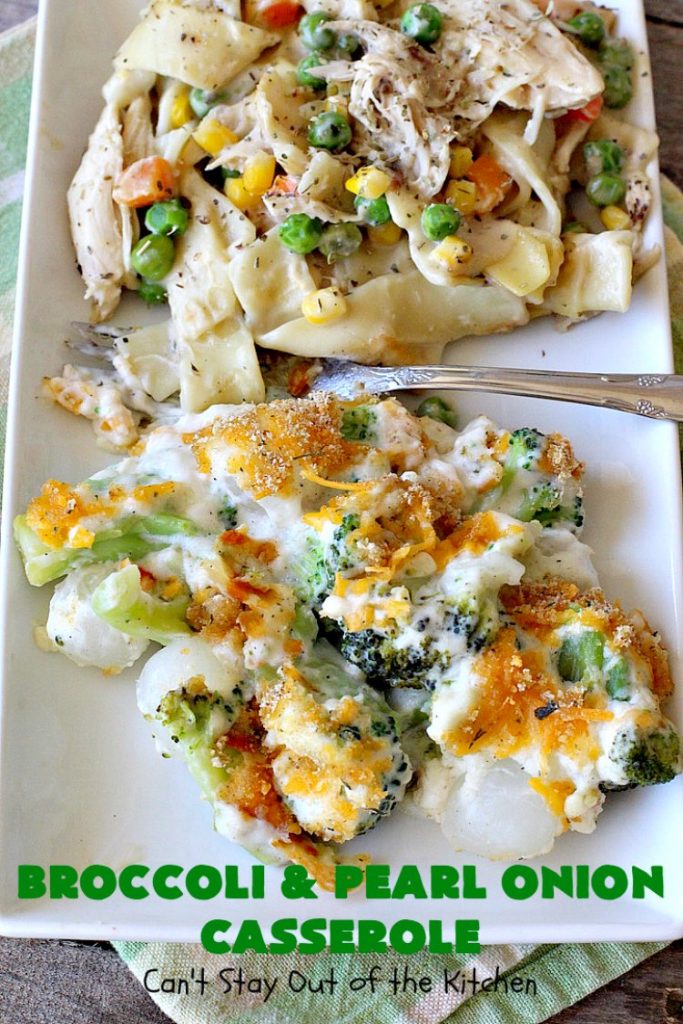 Broccoli and Pearl Onion Casserole | Can't Stay Out of the Kitchen | this sumptuous #broccoli #casserole is terrific for #holidays like #Thanksgiving or #Christmas. It's filled with 2 cheeses and is absolutely irresistible. #broccolicasserole #pearlonions #cheese #sidedish #holidaysidedish