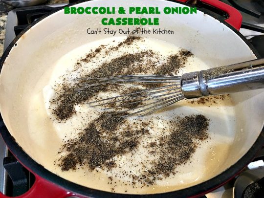 Broccoli and Pearl Onion Casserole | Can't Stay Out of the Kitchen | this sumptuous #broccoli #casserole is terrific for #holidays like #Thanksgiving or #Christmas. It's filled with 2 cheeses and is absolutely irresistible. #broccolicasserole #pearlonions #cheese #sidedish #holidaysidedish