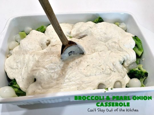 Broccoli and Pearl Onion Casserole | Can't Stay Out of the Kitchen | this sumptuous #broccoli #casserole is terrific for #holidays like #Thanksgiving or #Christmas. It's filled with 2 cheeses and is absolutely irresistible. #broccolicasserole #pearlonions #cheese #sidedish #holidaysidedish
