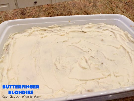 Butterfinger Blondies | Can't Stay Out of the Kitchen | these incredibly outrageous #brownies will have you salivating after the first bite. They are absolutely divine. These #cookies are perfect for #holiday #baking & #Christmas #cookie exchanges. #Butterfingers #ButterfingerDessert #chocolate #caramel #chocolatedessert #ChristmasDessert