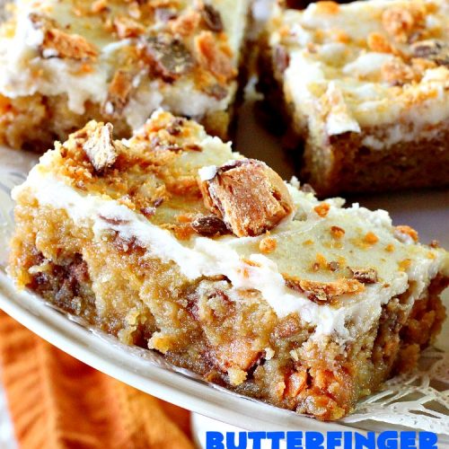 Butterfinger Blondies | Can't Stay Out of the Kitchen | these incredibly outrageous #brownies will have you salivating after the first bite. They are absolutely divine. These #cookies are perfect for #holiday #baking & #Christmas #cookie exchanges. #Butterfingers #ButterfingerDessert #chocolate #caramel #chocolatedessert #ChristmasDessert