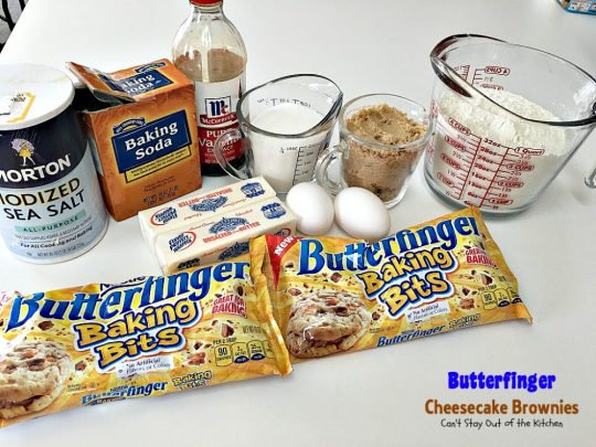 Butterfinger Cheesecake Brownies | Can't Stay Out of the Kitchen | the most scrumptious #cheesecake #brownies ever! These have #Butterfinger baking bits in the #cookie dough. #dessert #chocolate