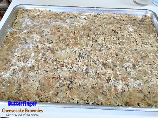 Butterfinger Cheesecake Brownies | Can't Stay Out of the Kitchen | the most scrumptious #cheesecake #brownies ever! These have #Butterfinger baking bits in the #cookie dough. #dessert #chocolate
