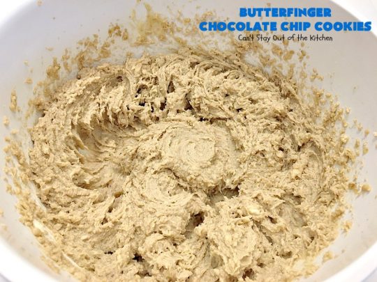 Butterfinger Chocolate Chip Cookies | Can't Stay Out of the Kitchen | these outrageous #cookies are terrific for #Christmas cookie exchanges & #holiday parties. Everyone will be drooling! #dessert #butterfingers #chocolate