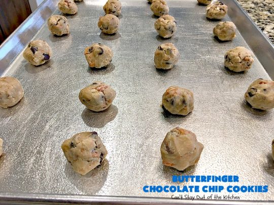 Butterfinger Chocolate Chip Cookies | Can't Stay Out of the Kitchen | these outrageous #cookies are terrific for #Christmas cookie exchanges & #holiday parties. Everyone will be drooling! #dessert #butterfingers #chocolate
