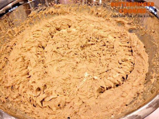 Butterfinger Cookies | Can't Stay Out of the Kitchen | these fabulous #PeanutButter #cookies include loads of chopped up #Butterfingers.  Absolutely heavenly & terrific for #Tailgating parties, potlucks, #SuperBowl or #ValentinesDay! #holiday #Dessert #HolidayDessert #ButterfingerDessert #PeanutButterDessert #ChocolateDessert #ChristmasCookieExchange #SuperBowlDessert #ValentinesDayDessert