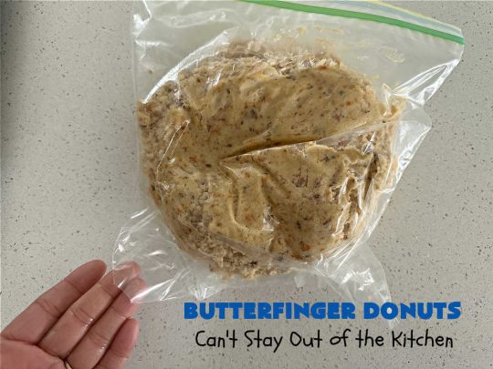 Butterfinger Donuts | Can't Stay Out of the Kitchen | Prepare to swoon over every delicious bite of #ButterfingerDonuts! These luscious #donuts include #Butterfingers in the donut as well as on top of the #ChocolateFrosting. Every bite will rock your world! Terrific for a weekend, company or #holiday breakfast or #brunch. #HolidayBreakfast #BakedDonuts #ButterfingerCandyBars