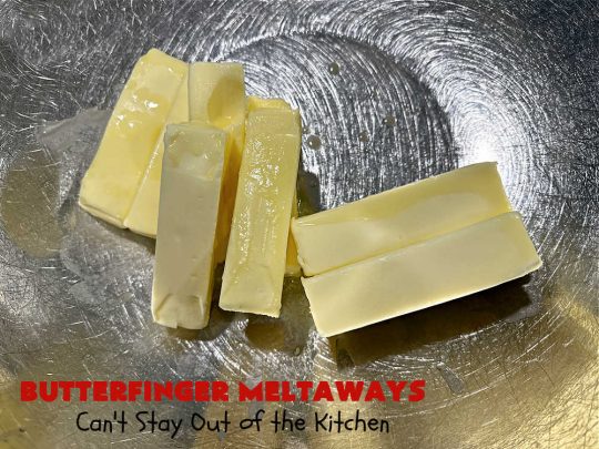 Butterfinger Meltaways | Can't Stay Out of the Kitchen | these melt-in-your-mouth #cookies are outrageously good! They are filled with #ButterfingerCandyBars & dissolve in your mouth upon contact! Prepare to swoon over every delicious bite. #Butterfingers #ButterfingerDessert #chocolate #holiday #ChristmasCookieExchange #PeanutButter #ButterfingerMeltaways