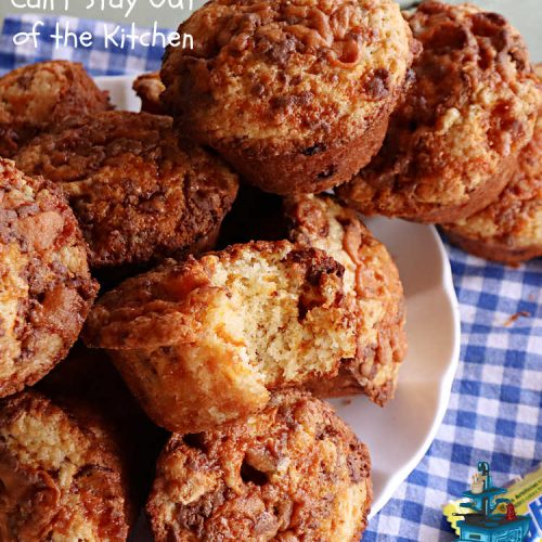 Butterfinger Muffins | Can't Stay Out of the Kitchen | these sensational #muffins will knock your socks off! Every bite is filled with #Butterfingers so you'll taste plenty of #chocolate & #PeanutButter. Your family & friends will swoon over this fantastic #breakfast treat. #holiday #HolidayBreakfast #ButterfingerCandyBars #brunch #ButterfingerMuffins