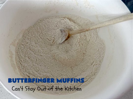 Butterfinger Muffins | Can't Stay Out of the Kitchen | these sensational #muffins will knock your socks off! Every bite is filled with #Butterfingers so you'll taste plenty of #chocolate & #PeanutButter. Your family & friends will swoon over this fantastic #breakfast treat. #holiday #HolidayBreakfast #ButterfingerCandyBars #brunch #ButterfingerMuffins