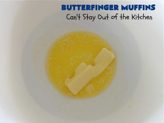 Butterfinger Muffins | Can't Stay Out of the Kitchen | these sensational #muffins will knock your socks off! Every bite is filled with #Butterfingers so you'll taste plenty of #chocolate & #PeanutButter. Your family & friends will swoon over this fantastic #breakfast treat. #holiday #HolidayBreakfast #ButterfingerCandyBars #brunch #ButterfingerMuffins