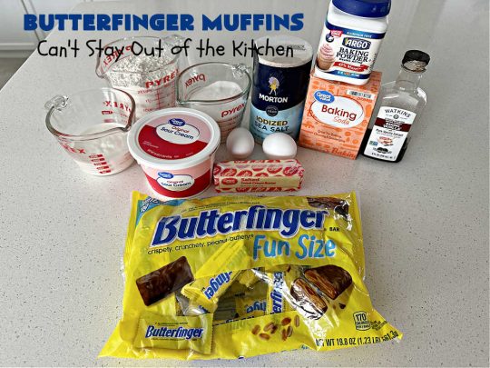 Butterfinger Muffins | Can't Stay Out of the Kitchen | these sensational #muffins will knock your socks off! Every bite is filled with #Butterfingers so you'll taste plenty of #chocolate & #PeanutButter. Your family & friends will swoon over this fantastic #breakfast treat. #holiday #HolidayBreakfast #ButterfingerCandyBars #brunch #ButterfingerMuffins