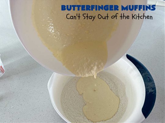 Butterfinger Muffins | Can't Stay Out of the Kitchen | these sensational #muffins will knock your socks off! Every bite is filled with #Butterfingers so you'll taste plenty of #chocolate & #PeanutButter. Your family & friends will swoon over this fantastic #breakfast treat. #holiday #HolidayBreakfast #ButterfingerCandyBars #brunch #ButterfingerMuffins