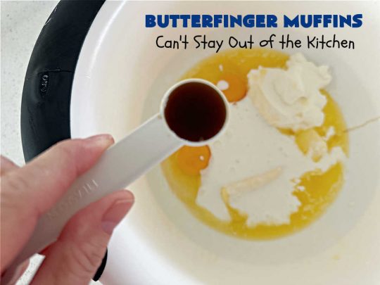 Butterfinger Muffins | Can't Stay Out of the Kitchen | these sensational #muffins will knock your socks off! Every bite is filled with #Butterfingers so you'll taste plenty of #chocolate & #PeanutButter. Your family & friends will swoon over this fantastic #breakfast treat. #holiday #HolidayBreakfast #ButterfingerCandyBars #brunch #ButterfingerMuffins