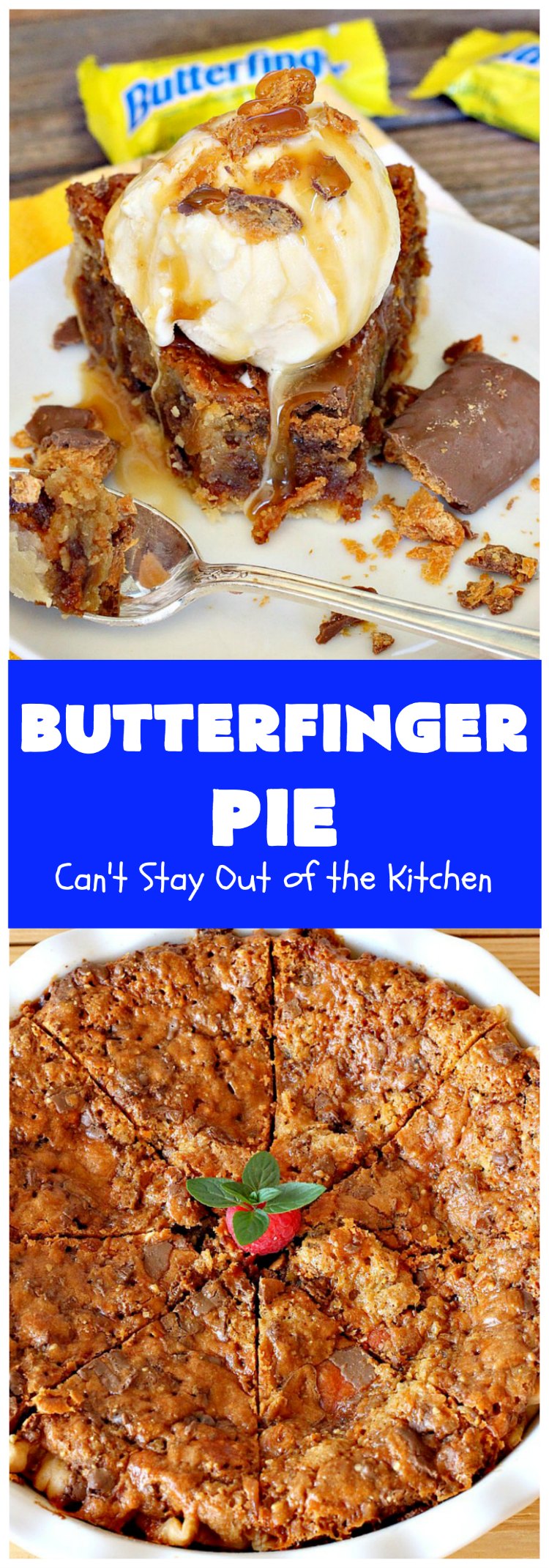 Butterfinger Pie | Can't Stay Out of the Kitchen | This is one of the best #desserts you'll ever eat. It's rich, decadent & outrageously irresistible. It's filled with #Butterfingers so it's got a delightful #PeanutButter & #chocolate taste. Wow your family & friends with this amazing #pie for #ValentinesDay, other #holidays or special occasions. #ButterfingerCandy #ButterfingerPie #ChocolateDessert #PeanutButterDessert