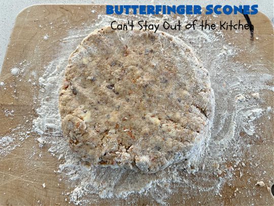 Butterfinger Scones | Can't Stay Out of the Kitchen | Delight your family & friends with these spectacular #ButterfingerScones on your next #breakfast buffet. After just one bite they'll be swooning. These luscious #scones are sweeter than the traditional variety & include #Butterfingers & a luscious #chocolate #icing with more #ButterfingerCandyBars sprinkled over top. Perfect for a weekend, company or #holiday breakfast. Utterly irresistible! #chocolate #PeanutButter #HolidayBreakfast