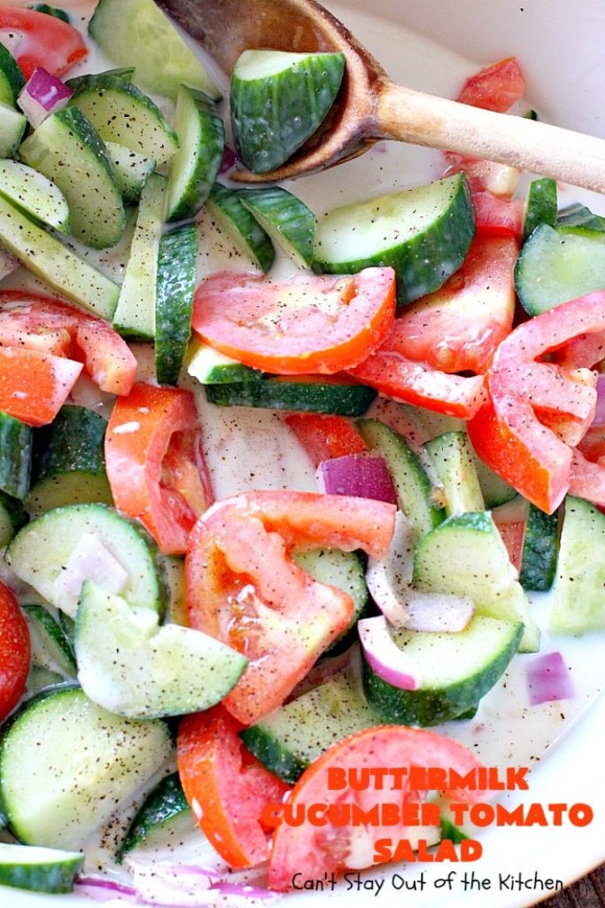 Buttermilk Cucumber Tomato Salad | Can't Stay Out of the Kitchen | this delicious #salad is very simple and easy to make, yet so refreshing. It's a great side dish for almost any kind of entree. #glutenfree #tomatoes #cucumbers
