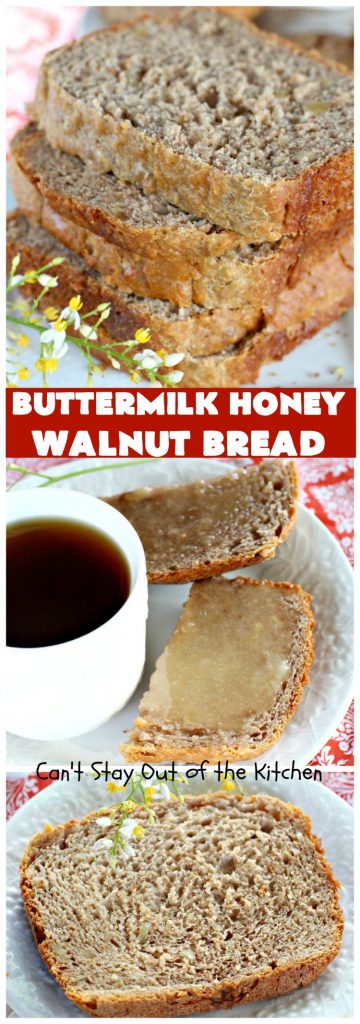 Butternut Honey Walnut Bread | Can't Stay Out of the Kitchen | this fantastic #HomemadeBread is made with wholesome ingredients including #WholeWheatFlour, #honey, #walnuts & #Oatmeal. It's a terrific #bread to serve for #breakfast or dinner. So easy since it's made in the #Breadmaker. #Holiday #buttermilk #HolidayBreakfast #BreadmakerBread #ButtermilkHoneyWalnutBread #Healthy #HealthyHomemadeBread