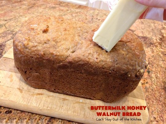 Butternut Honey Walnut Bread | Can't Stay Out of the Kitchen | this fantastic #HomemadeBread is made with wholesome ingredients including #WholeWheatFlour, #honey, #walnuts & #Oatmeal. It's a terrific #bread to serve for #breakfast or dinner. So easy since it's made in the #Breadmaker. #Holiday #buttermilk #HolidayBreakfast #BreadmakerBread #ButtermilkHoneyWalnutBread #Healthy #HealthyHomemadeBread