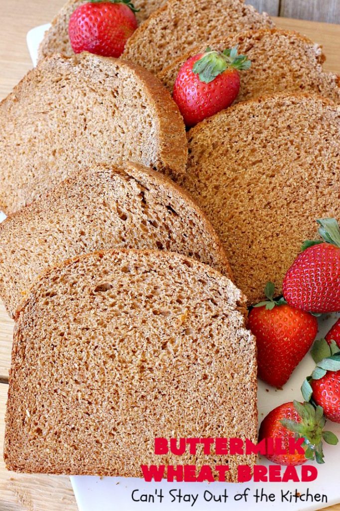 Buttermilk Wheat Bread | Can't Stay Out of the Kitchen | this delicious homemade #bread uses all #WholeWheatFlour plus yeast & #VitalWheatGluten to help it raise sufficiently. It's absolutely mouthwatering & terrific as a dinner bread or for #breakfast. It's also incredibly easy to make since it's made in the #breadmaker. #HomeBakedBread #buttermilk #molasses #ButtermilkWheatBread
