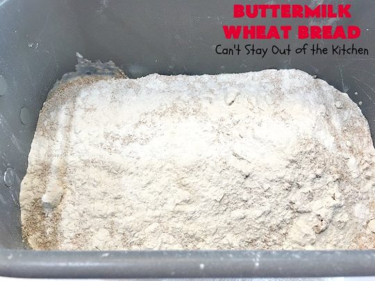Buttermilk Wheat Bread | Can't Stay Out of the Kitchen | this delicious homemade #bread uses all #WholeWheatFlour plus yeast & #VitalWheatGluten to help it raise sufficiently. It's absolutely mouthwatering & terrific as a dinner bread or for #breakfast. It's also incredibly easy to make since it's made in the #breadmaker. #HomeBakedBread #buttermilk #molasses #ButtermilkWheatBread