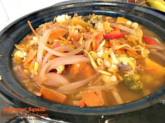 Butternut Squash Sweet Potato Soup | Can't Stay Out of the Kitchen | this delicious #soup is chocked full of fresh veggies and made in the #crockpot. Great comfort food. Healthy, low calorie, #glutenfree & #vegan.