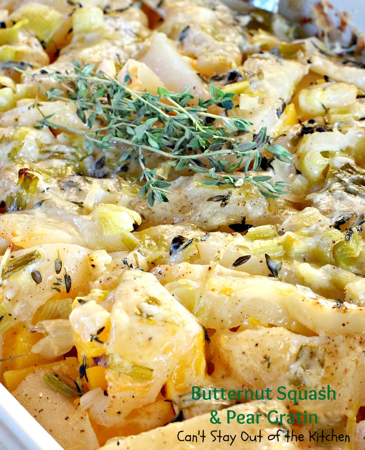 Butternut Squash and Pear Gratin | Can't Stay Out of the Kitchen | Everyone loves this fabulous #casserole. It's the perfect way to use #pears and #butternutsquash together. Great for #holidays like #Easter. #glutenfree