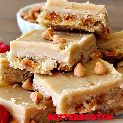 Butterscotch Banana Blondies | Can't Stay Out of the Kitchen | these luscious #cookies are filled with #bananas & #ButterscotchMorsels then they're topped with a #BrownedButterIcing. They're absolutely mouthwatering. #tailgating #brownies #dessert #BananaDessert #ButterscotchDessert #ButterscotchBananaBlondies