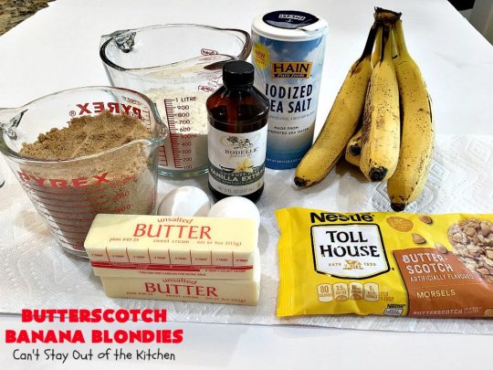 Butterscotch Banana Blondies | Can't Stay Out of the Kitchen | these luscious #cookies are filled with #bananas & #ButterscotchMorsels then they're topped with a #BrownedButterIcing. They're absolutely mouthwatering. #tailgating #brownies #dessert #BananaDessert #ButterscotchDessert #ButterscotchBananaBlondies