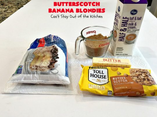Butterscotch Banana Blondies | Can't Stay Out of the Kitchen | these luscious #cookies are filled with #bananas & #ButterscotchMorsels then they're topped with a #BrownedButterIcing. They're absolutely mouthwatering. #tailgating #brownies #dessert #BananaDessert #ButterscotchDessert #ButterscotchBananaBlondies