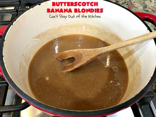 Butterscotch Banana Blondies | Can't Stay Out of the Kitchen | these luscious #cookies are filled with #bananas & #ButterscotchMorsels then they're topped with a #BrownedButterIcing. They're absolutely mouthwatering. #tailgating #brownies #dessert #BananaDessert #ButterscotchDessert #ButterscotchBananaBlondies