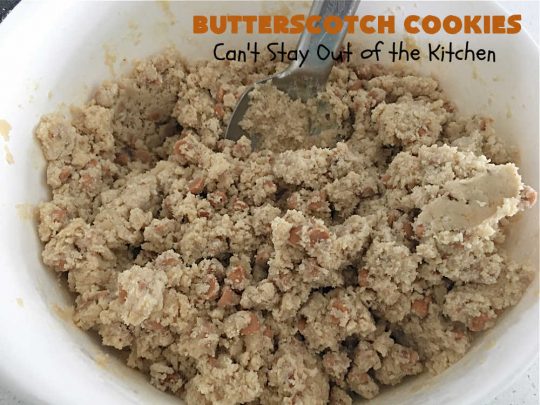 Butterscotch Cookies | Can't Stay Out of the Kitchen | these rich, decadent and heavenly #cookies are filled with #ButterscotchChips & #almonds. The combination of flavors is amazing. Excellent for soccer or hockey practices, potlucks, #tailgating parties or #holiday #baking. #dessert #ButterscotchDessert #AlmondDessert #ChristmasCookieExchange #ButterscotchCookies