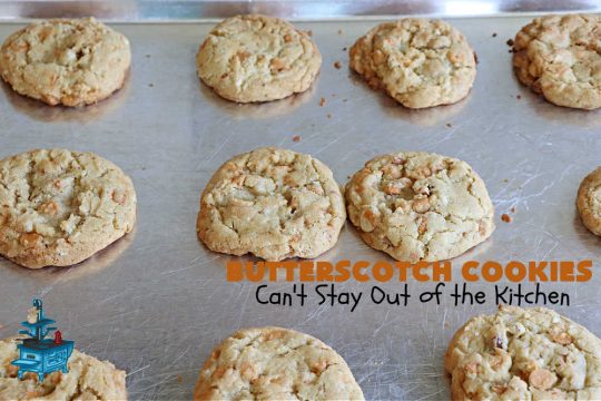 Butterscotch Cookies | Can't Stay Out of the Kitchen | these rich, decadent and heavenly #cookies are filled with #ButterscotchChips & #almonds. The combination of flavors is amazing. Excellent for soccer or hockey practices, potlucks, #tailgating parties or #holiday #baking. #dessert #ButterscotchDessert #AlmondDessert #ChristmasCookieExchange #ButterscotchCookies