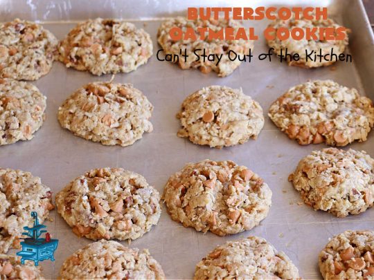 Butterscotch Oatmeal Cookies | Can't Stay Out of the Kitchen | these mouthwatering #OatmealCookies include #pecans, #coconut, #oatmeal & #ButterscotchChips. They're hearty and filling & so delightful to the taste buds, you're sure to want more! Pull them out for #tailgating parties, potlucks, Backyard Barbecues or Family Reunions. Everyone will enjoy these irresistible drool-worthy #cookies. #dessert #ButterscotchDessert #ButterscotchOatmealCookies