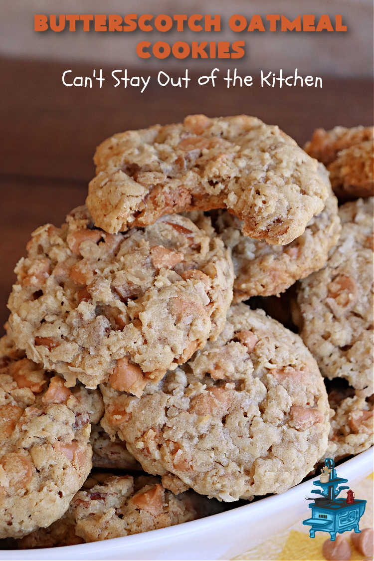 Butterscotch Oatmeal Cookies | Can't Stay Out of the Kitchen | these mouthwatering #OatmealCookies include #pecans, #coconut, #oatmeal & #ButterscotchChips. They're hearty and filling & so delightful to the taste buds, you're sure to want more! Pull them out for #tailgating parties, potlucks, Backyard Barbecues or Family Reunions. Everyone will enjoy these irresistible drool-worthy #cookies. #dessert #ButterscotchDessert #ButterscotchOatmealCookies