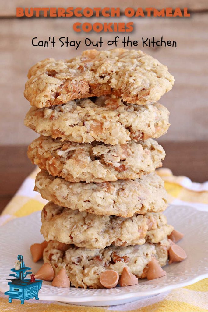 Butterscotch Oatmeal Cookies | Can't Stay Out of the Kitchen | these mouthwatering #OatmealCookies include #pecans, #coconut, #oatmeal & #ButterscotchChips. They're hearty and filling & so delightful to the taste buds, you're sure to want more! Pull them out for #tailgating parties, potlucks, Backyard Barbecues or Family Reunions. Everyone will enjoy these irresistible drool-worthy #cookies. #dessert #ButterscotchDessert #ButterscotchOatmealCookies