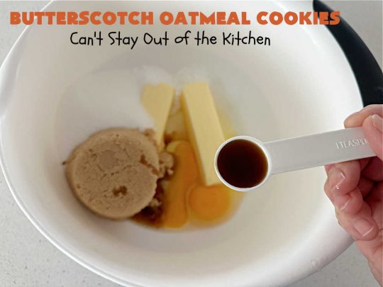 Butterscotch Oatmeal Cookies | Can't Stay Out of the Kitchen | these mouthwatering #OatmealCookies include #pecans, #coconut, #oatmeal & #ButterscotchChips. They're hearty and filling & so delightful to the taste buds, you're sure to want more! Pull them out for #tailgating parties, potlucks, Backyard Barbecues or Family Reunions. Everyone will enjoy these irresistible drool-worthy #cookies. #dessert #ButterscotchDessert #ButterscotchOatmealCookies