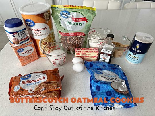 Butterscotch Oatmeal Cookies | Can't Stay Out of the Kitchen | these mouthwatering #OatmealCookies include #pecans, #coconut, #oatmeal & #ButterscotchChips. They're hearty and filling & so delightful to the taste buds, you're sure to want more! Pull them out for #tailgating parties, potlucks, Backyard Barbecues or Family Reunions. Everyone will enjoy these irresistible drool-worthy #cookies. #dessert #ButterscotchDessert #ButterscotchOatmealCookies