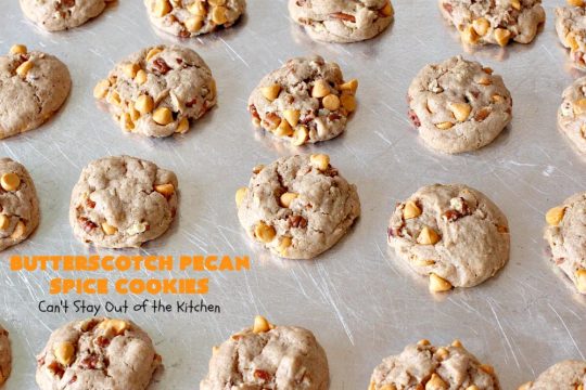 Butterscotch Pecan Spice Cookies | Can't Stay Out of the Kitchen | these fantastic 5-ingredient #cookies are perfect for #holiday #baking & a #ChristmasCookieExchange. They're so easy since they start with a #SpiceCakeMix. #Pecans & #ButterscotchChips make them absolutely delightful. #dessert #ButterscotchDessert #HolidayDessert #ButterscotchPecanSpiceCookies