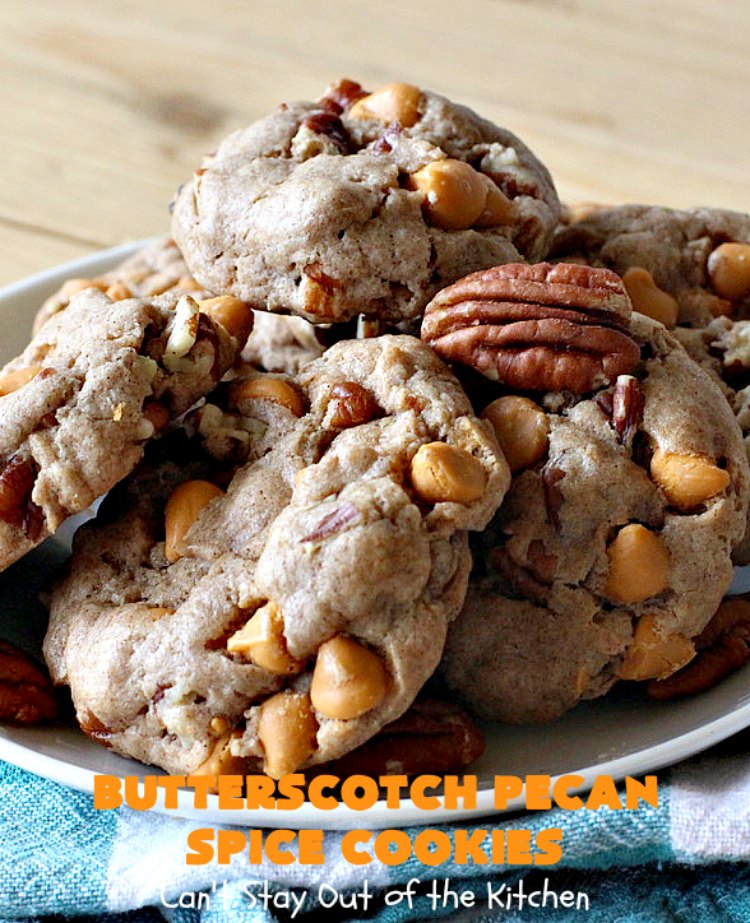 Butterscotch Pecan Spice Cookies | Can't Stay Out of the Kitchen | these fantastic 5-ingredient #cookies are perfect for #holiday #baking & a #ChristmasCookieExchange. They're so easy since they start with a #SpiceCakeMix. #Pecans & #ButterscotchChips make them absolutely delightful. #dessert #ButterscotchDessert #HolidayDessert #ButterscotchPecanSpiceCookies