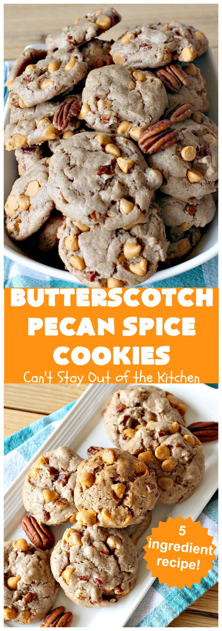 Butterscotch Pecan Spice Cookies | Can't Stay Out of the Kitchen | these fantastic 5-ingredient #cookies are perfect for #holiday #baking & a #ChristmasCookieExchange. They're so easy since they start with a #SpiceCakeMix. #Pecans & #ButterscotchChips make them absolutely delightful. #dessert #ButterscotchDessert #HolidayDessert #ButterscotchPecanSpiceCookies