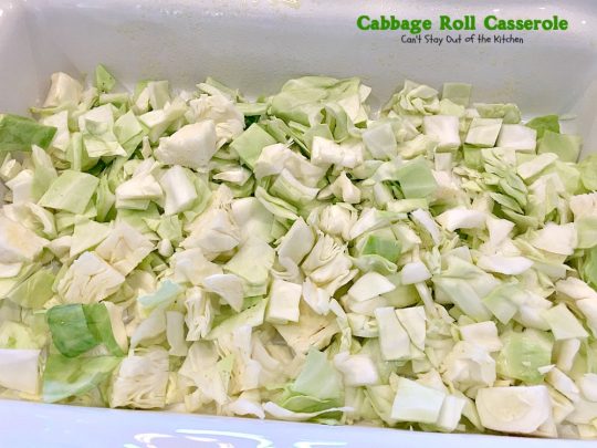 Cabbage Roll Casserole | Can't Stay Out of the Kitchen | the BEST #cabbageroll recipe ever! This one includes #bacon and #mozzarellacheese making an old-fashioned favorite even better. #rice #cabbage #groundbeef
