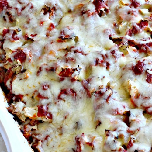 Cabbage Roll Casserole | Can't Stay Out of the Kitchen | the BEST #cabbageroll recipe ever! This one includes #bacon and #mozzarellacheese making an old-fashioned favorite even better. #rice #cabbage #groundbeef