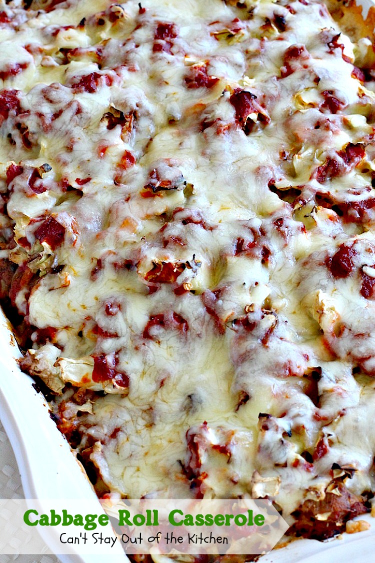 Cabbage Roll Casserole | Can't Stay Out of the Kitchen | the BEST #cabbageroll recipe ever! This one includes #bacon and #mozzarellacheese making an old-fashioned favorite even better. #rice #cabbage #groundbeef