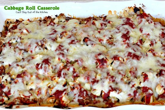 Cabbage Roll Casserole | Can't Stay Out of the Kitchen | the BEST #cabbageroll recipe ever! This one includes #bacon and #mozzarellacheese making an old-fashioned favorite even better. #rice #cabbage #groundbeef