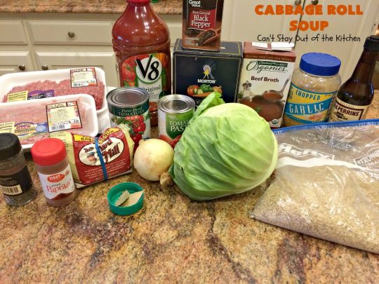 Cabbage Roll Soup | Can't Stay Out of the Kitchen | this awesome #soup tastes like eating #cabbagerolls in soup form! Perfect for chilly fall or winter nights. #glutenfree #beef #rice #Italiansausage #cabbage #tomatoes