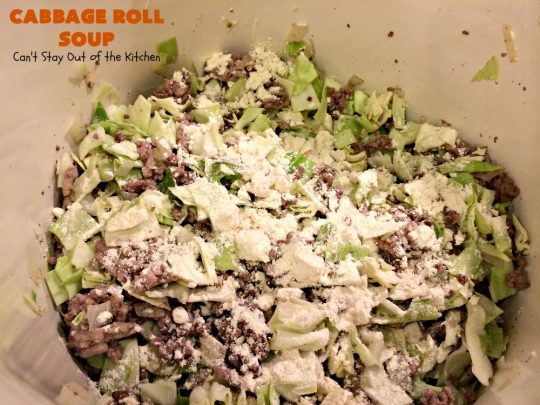 Cabbage Roll Soup | Can't Stay Out of the Kitchen | this awesome #soup tastes like eating #cabbagerolls in soup form! Perfect for chilly fall or winter nights. #glutenfree #beef #rice #Italiansausage #cabbage #tomatoes