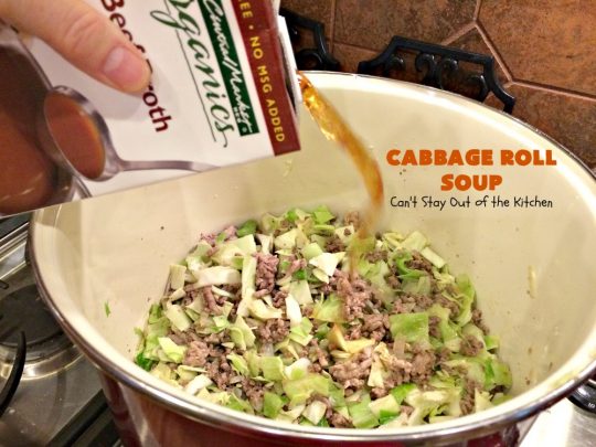 Cabbage Roll Soup | Can't Stay Out of the Kitchen | this awesome #soup tastes like eating #cabbagerolls in soup form! Perfect for chilly fall or winter nights. #glutenfree #beef #rice #Italiansausage #cabbage #tomatoes