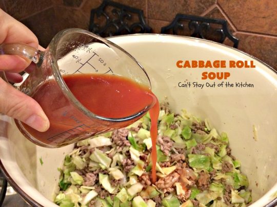 Cabbage Roll Soup | Can't Stay Out of the Kitchen | this awesome #soup tastes like eating #cabbagerolls in soup form! Perfect for chilly fall or winter nights. #glutenfree #beef #rice #Italiansausage #cabbage #tomatoes