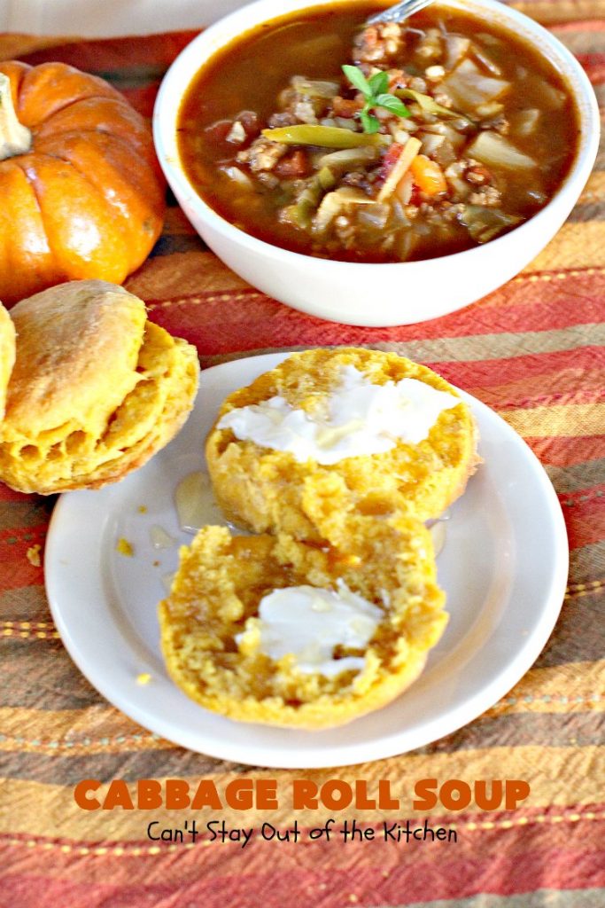 Cabbage Roll Soup | Can't Stay Out of the Kitchen | this awesome #soup tastes like eating #cabbagerolls in soup form! Perfect for chilly fall or winter nights. #glutenfree #beef #rice #Italiansausage #cabbage #tomatoes